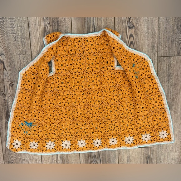 Handmade Crochet Granny Square Vest Boho Floral Butterfly Open Front - Picture 3 of 11